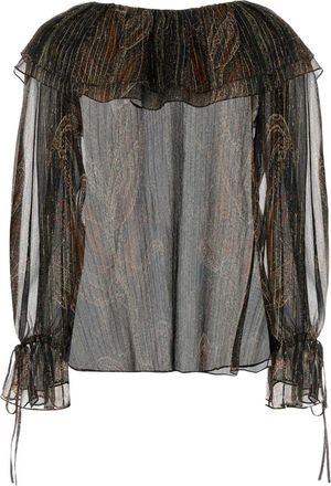 Saint Laurent Womens Printed Silk Blend Blouse Multicolor Metallic Fibers Sweater