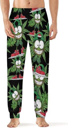 Generic Cartoon Weed Mens Breathable Pajama Pants Soft Lounge Pant Leisure Sleep Bottoms Gift for Home Beach Yoga 2XL