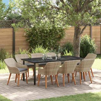 vidaXL Conjunto De Comedor De Jard&iacute;n 9 Pcs Gris Claro Rat&aacute;n Sint&eacute;tico Vidaxl
