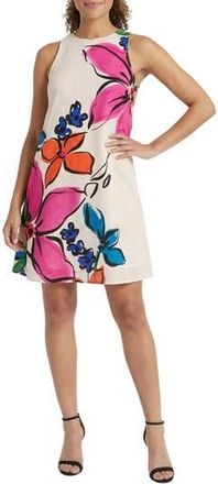 London Times Linen Blend Trapeze Dress in Cream/Fandango Pink at Nordstrom Rack, Size X-Large