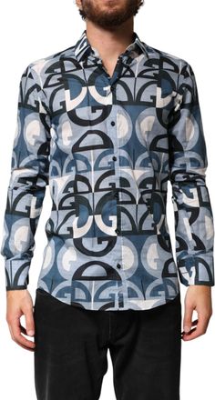 Dolce & Gabbana Blue MARTINI Long Sleeves Casual Logo Mens Shirt (Pre-Owned)