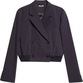 J.W.Anderson Crop Cotton Double Breasted Blazer in Navy at Nordstrom, Size 14