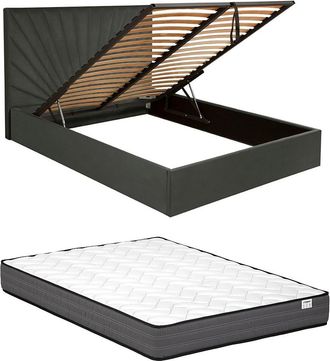 Vente-Unique Canap&eacute; abatible 180 x 200 cm - Terciopelo - Gris antracita + Colch&oacute;n - RILIODA de Pascal Morabito