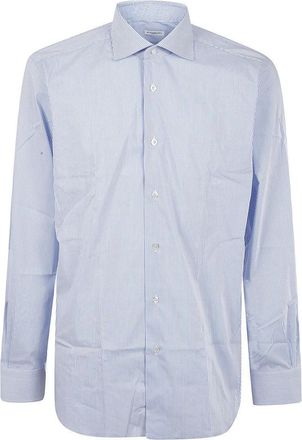 Buonamassa Blue Button-Down Shirt With Vertical Pinstripe Design