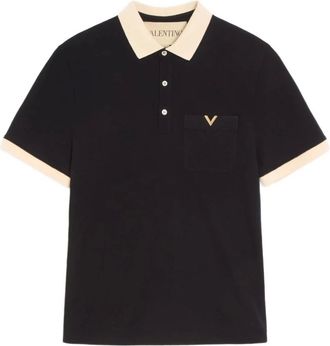Valentino Polo Shirts, male, Black, Size: XL Polo Jersey VGold