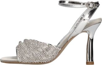 Emanuelle Vee Satijnen sandalen met strass - Dames - Sandalen met hakken - Grijs - 40 EU - Satijn - Schoenen