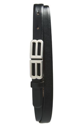 Balenciaga BB Bolero Leather Belt in 1000 Black at Nordstrom, Size 105