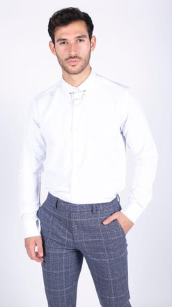 TruClothing White Button Down Poplin Shirt With Bar & Chain
