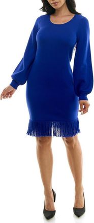 Nina Leonard Balloon Sleeve Fringe Hem Sweater Dress in Deep Sapphire at Nordstrom Rack, Size Medium