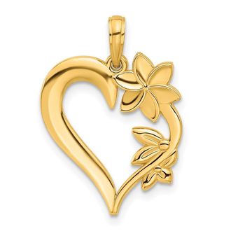Diamond2Deal 14k Yellow Gold Polished Floral Heart Pendant
