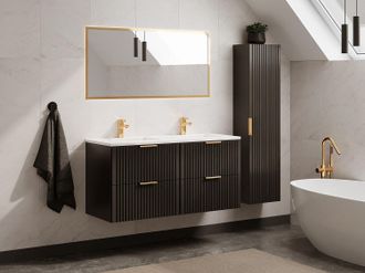 Vente-Unique Mobile per bagno sospeso con scanalature e lavabo da incasso e colonna 120 cm Nero - ZEVARA