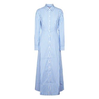 MC2 Saint Barth Shirt Dresses, female, Blue, Size: M Giuni Long Dress Cotton Stripes Tiny Mini V 31