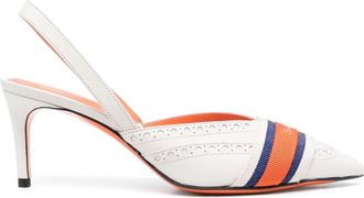Santoni logo-tape 75mm slingback pumps - women - Calf Leather/Calf Leather/Fabric/Calf Leather - 38 - White