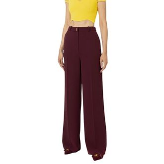 Elisabetta Franchi Straight Crepe Trousers With Logo Plaque - female - Elisabetta Franchi - Wide Trousers - Red - L - Trousers