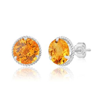 MAX + STONE 14k Yellow or White Gold 8mm Roped Halo Gemstone Round Stud Earrings