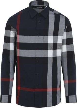 Burberry Navy Point Collar Checked Shirt