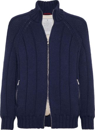 Brunello Cucinelli ribbed-knit cashmere jacket - men - Cashmere - 46 - Blue