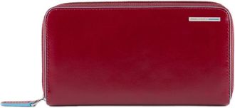 Piquadro Accessoires, Dames, Rood, ONE Size, Leer, Blauwe Vierkante Portemonnee met Rits