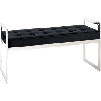 M&S Collection HAKU M&ouml;bel Panca acciaio inox, nero, Acciaio inossidabile, tessuto di velluto - Dim. L 100 cm x A 57 cm x P 40 cm, Stile Art Deco