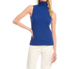 Karen Kane Ribbed Turtleneck Tank In Indigo