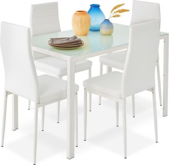 Best Choice Products 5-Piece Kitchen Dining Table Set w/ Glass Tabletop, 4 Faux Leather Chairs