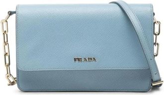 Prada Pre-owned Wallet On Chain - Dames - Vintage Schoudertas - Blauw - ONE Size - Leer - Vintage