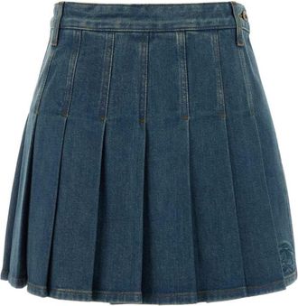 Burberry Blue Denim Pleated Skirt
