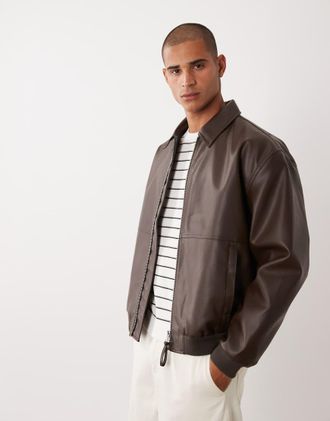 Asos Giacca bomber oversize in pelle sintetica marrone