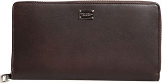Dolce & Gabbana Brown Calfskin Leather Logo Zip Around Continental Mens Wallet (Pre-Owned)