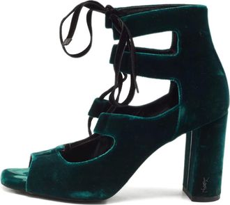 Saint Laurent 90 mm Loulou fluwelen pumps met veters - Groen