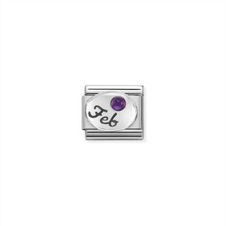 Nomination Unisex Birth Stones Links Bracelet In February Amethyst Silver