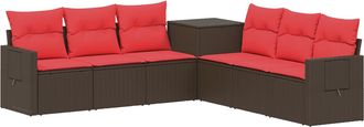 vidaXL Juego De Sof&aacute; 7 Uds. Marr&oacute;n Y Rojo Rat&aacute;n Sint&eacute;tico Y Acero Vidaxl