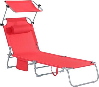 SoBuy Sobuy - Outdoor Garden Beach Folding Chair Sun Lounger with Adjustable Sun Shade and Backrest,Red,OGS48-R