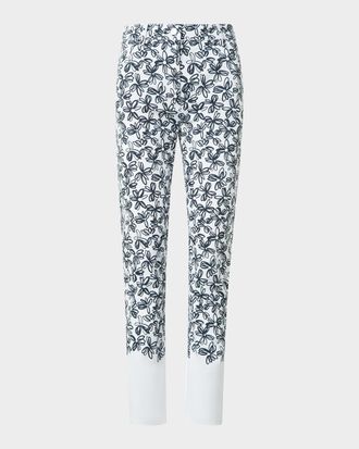 Akris Scribble Daisy Print Skinny-Leg Ankle Jeans