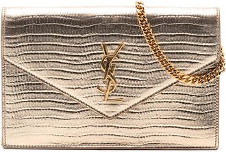 Saint Laurent Pre-owned Saint Laurent Lizard Embossed Metallic Calfskin Monogram Envelope Chain Wallet TJUM1OP5A8XQEK82