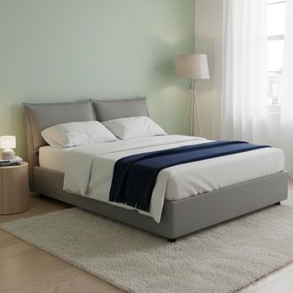 Dmora Talamo Italia - Cama Matrimonial Silvia, Cama Contenedor Con Revestimiento De Tela, 100% Made In Italy, Apertura Frontal, Con Colch&oacute;n 140x190 Cm Inclu