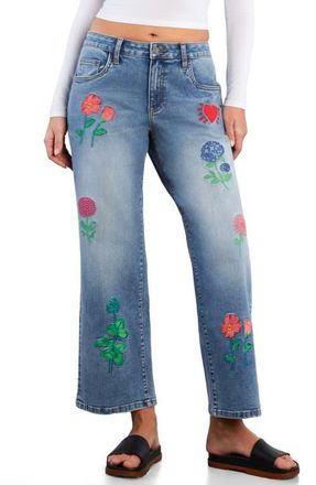 BILLY T Blossom Embroidered Ankle Wide Leg Jeans in Relaxed Blue at Nordstrom, Size 25