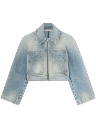 Palm Angels Paris cropped denim jacket - women - Cotton - M - Blue