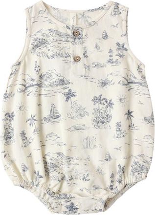 Rylee + Cru Beau Linen Blend Bubble Romper in Natural at Nordstrom, Size 12-18M