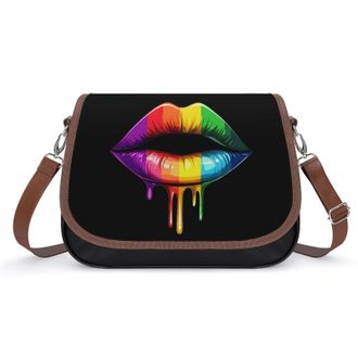 Generic LGBT Rainbow Lips Crossbody Bags for Women Fashion Leather Shoulder Handbags With Adjustable Strap