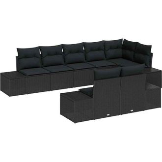 vidaXL Garden Sofa Set with Storage 8 pcs Black Poly rattan vidaXL