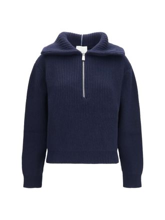 Malo Womens Sweater High-Neck Cashmere Zip Blue Polo Tops
