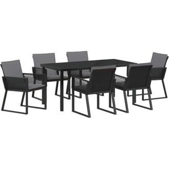 vidaXL Garden Dining Set 7 pcs Black Powder-Coated Steel vidaXL