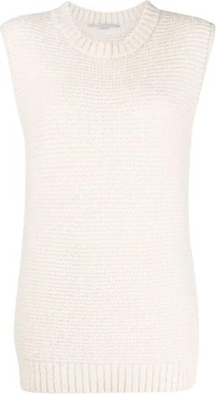 Stella McCartney Ivoor Gebreide Wol Mouwloze Trui - Dames - Ronde hals truien - Wit - S - Wol - Truien & Vesten