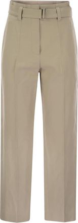 Brunello Cucinelli Brunello Cucinelli Womens Cotton Linen Canvas Corset Cigarette Trousers With Jewellery - Tan - Size EU 36 (Womens)