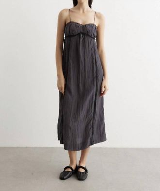 Ganni Shiny Tech Midi Dress In Grey Pinstripe
