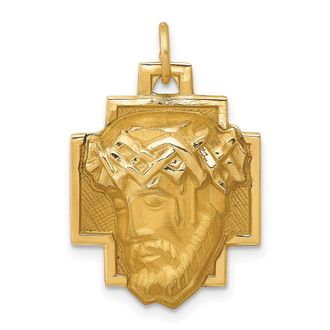 Diamond2Deal 14k Yellow Gold Satin Diamond-cut Jesus Charm Pendant
