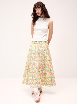 Twik Womens Patterned poplin tiered maxi skirt