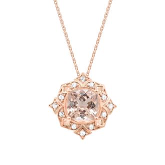 Diamond2Deal 10K Rose Gold Morganite with Diamond Pendant Necklace 18