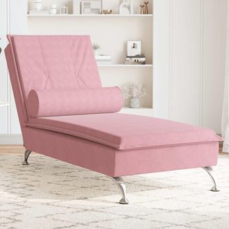 vidaXL Sof&aacute; Div&aacute;n De Masaje Con Coj&iacute;n De Terciopelo Rosa Vidaxl